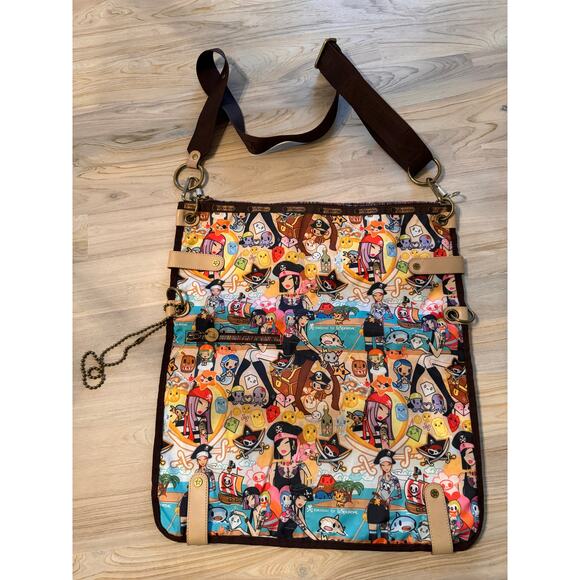 LESPORTSAC Tokidoki Corriere Pirates Messenger Large Foldable Shoulder Bag RARE - Picture 6 of 10
